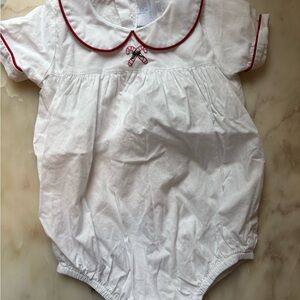 Little English White Romper with Red Piping